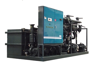 Skid mounted water cooled hybrid chiller (remote fluid cooler not shown)